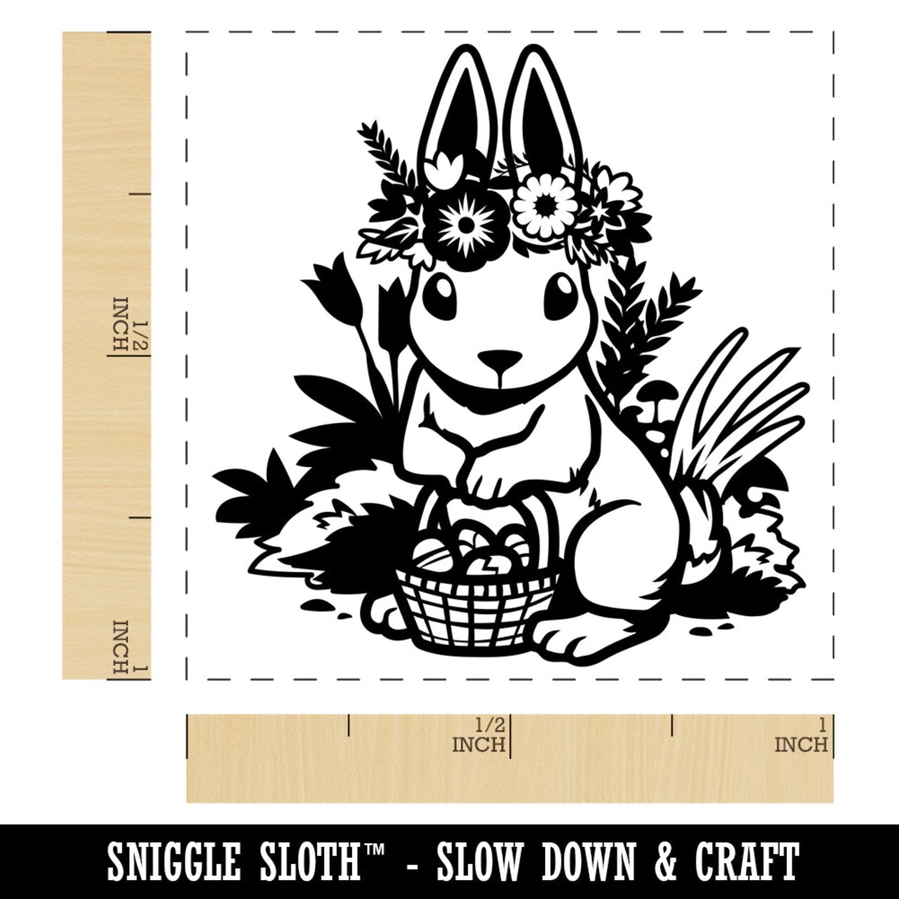 Cute Easter Bunny with Eggs and Flower Crown Self-Inking Rubber Stamp Ink Stamper